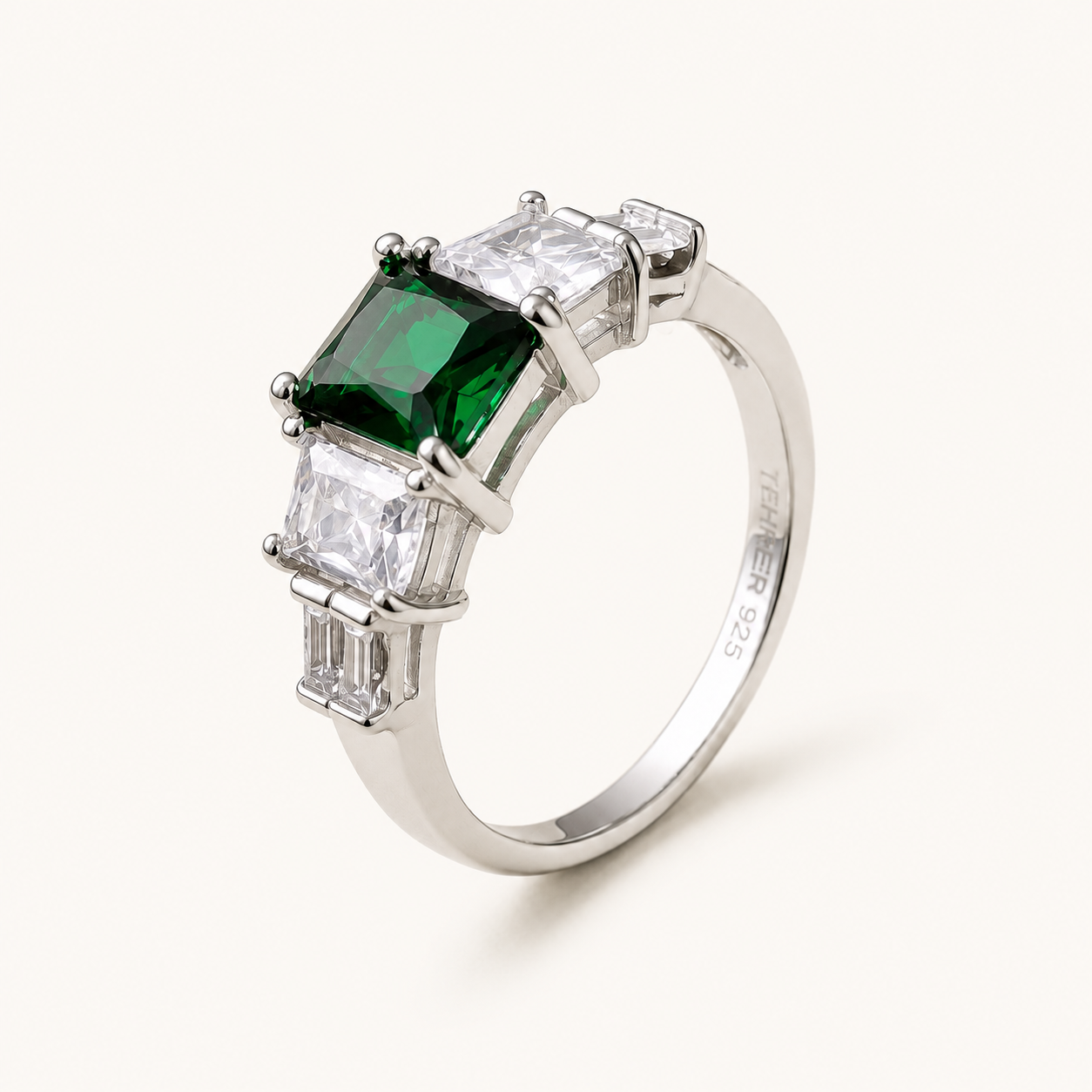 Tehreer Jewels Emerald Green Square-Cut 925 Silver Sterling Ring