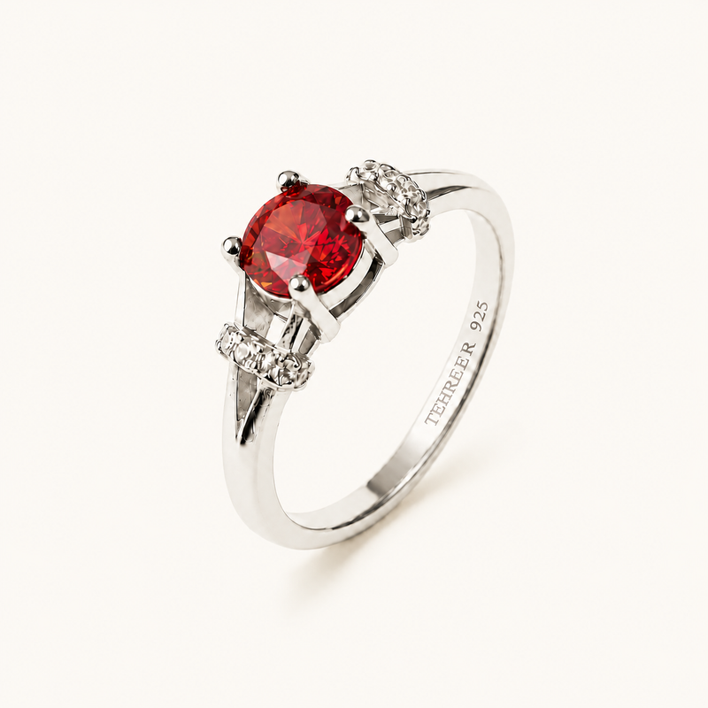 Tehreer Jewels Ruby Red Round-Cut 925 Silver Sterling Ring