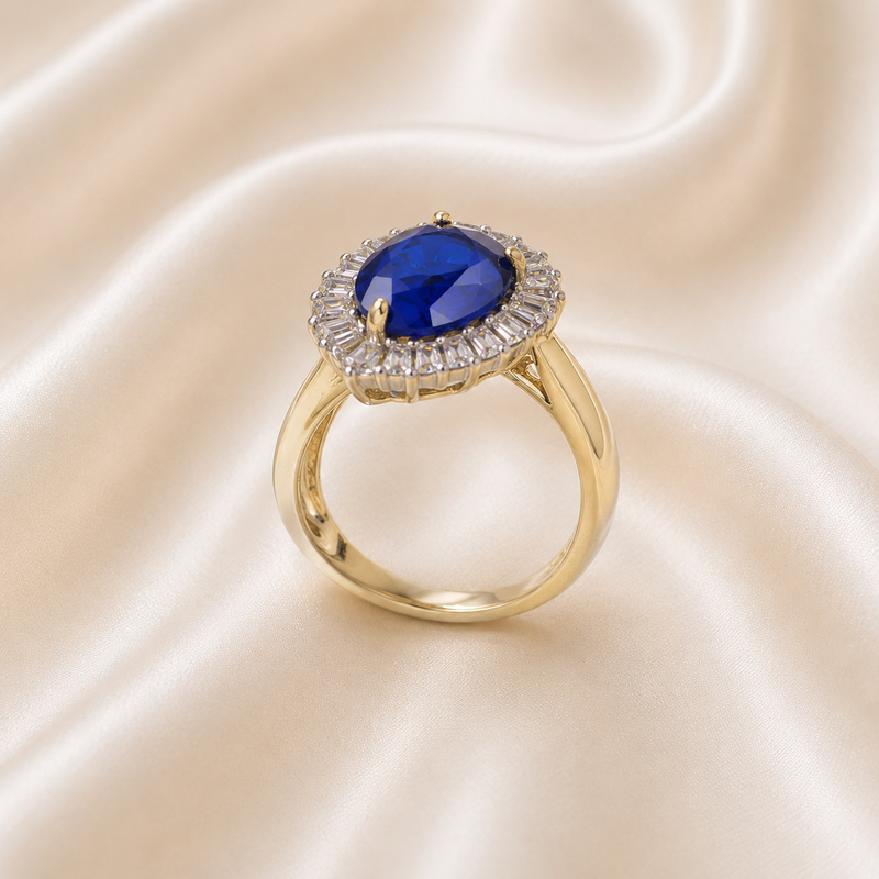 1 Carat Royal Blue Stone Gold Ring