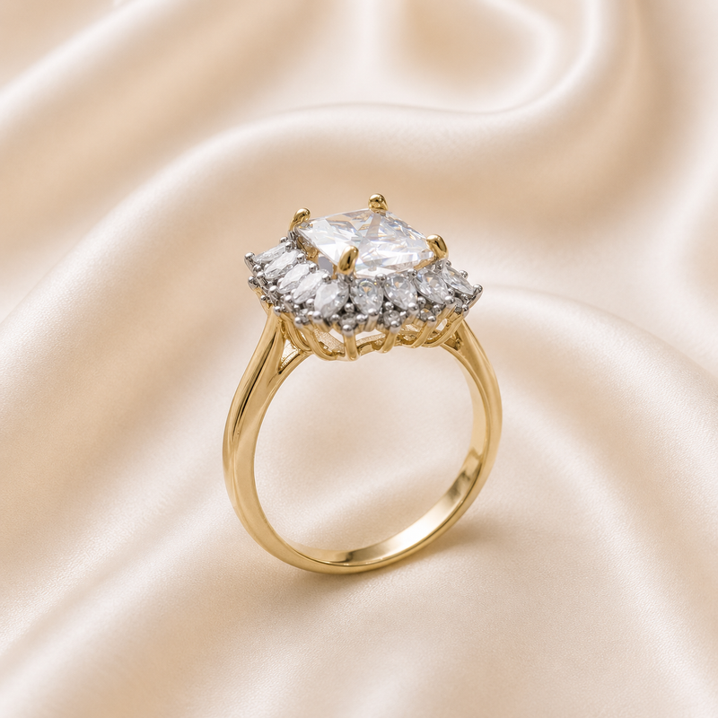 1 Carat Princess Cut Diamond Halo Ring – Gold Plated Engagement Ring for Women