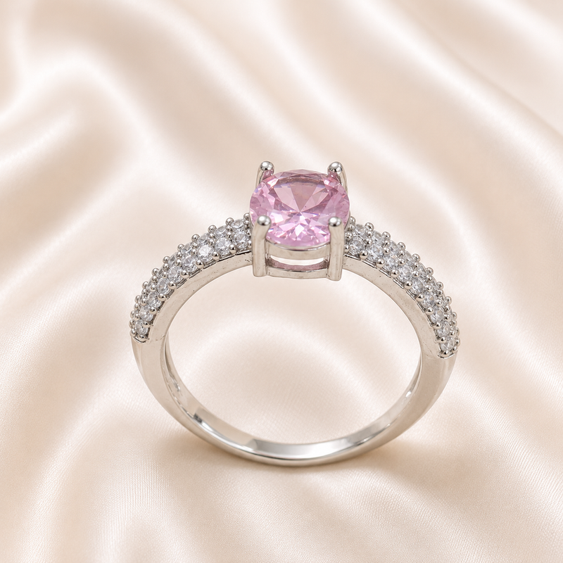 Pink Crystal Silver Ring for Women | Elegant Promise Ring