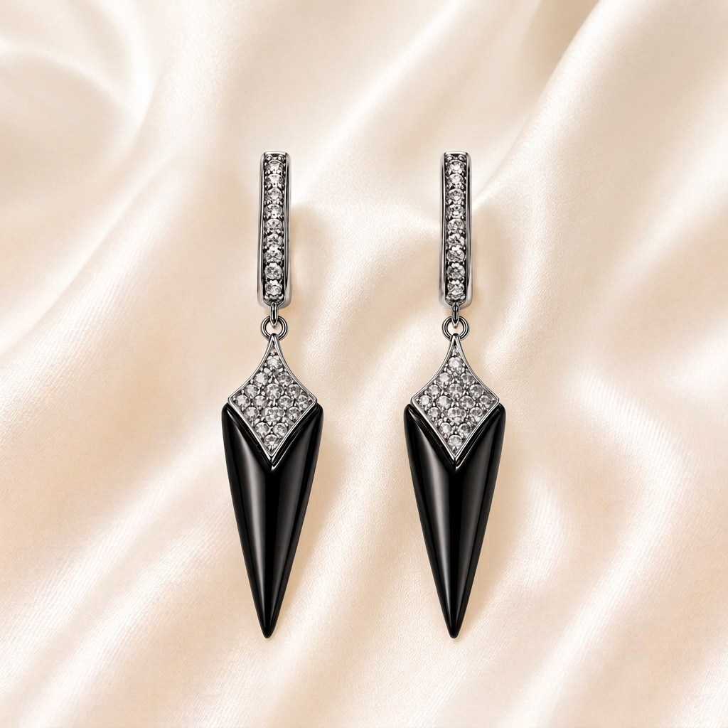 Elegant Black Drop Earrings for Women | Silver-Tone Crystal Dangle Earrings | Party, Wedding & Formal Fashion Jewelry Gift