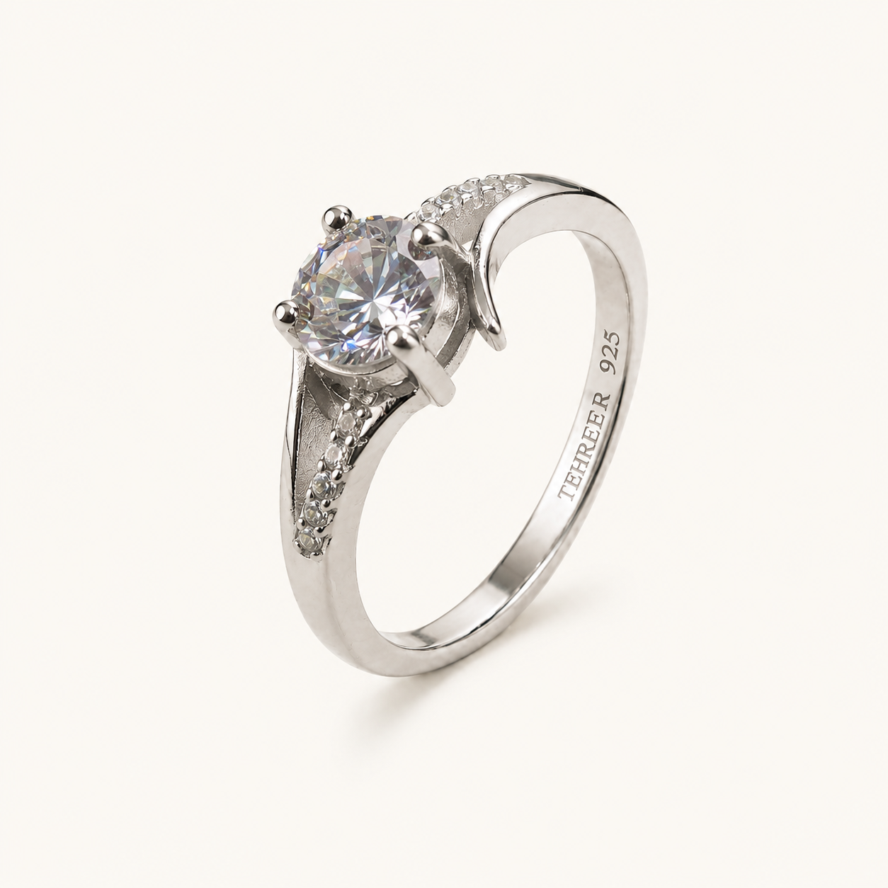 Tehreer Jewels Clear Round-Cut Sterling Silver 925 Stone Ring
