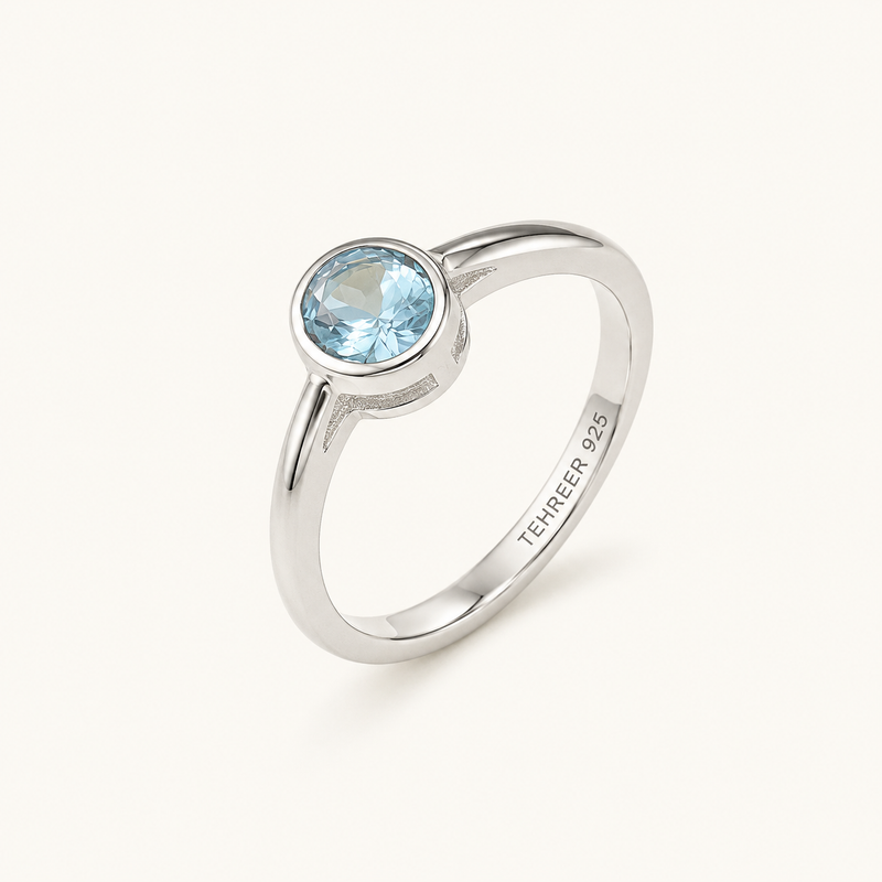 Tehreer Jewels Sky Blue Round-Cut Stone Sterling Silver 925 Ring