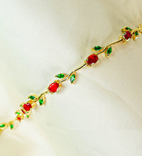 Tehreer Jewels Floral Gold Bracelet with Red & Green Stones Tehreer Jewels