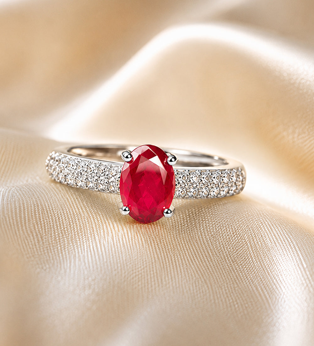 Tehreer Jewels Ruby Charm Silver Tone Ring