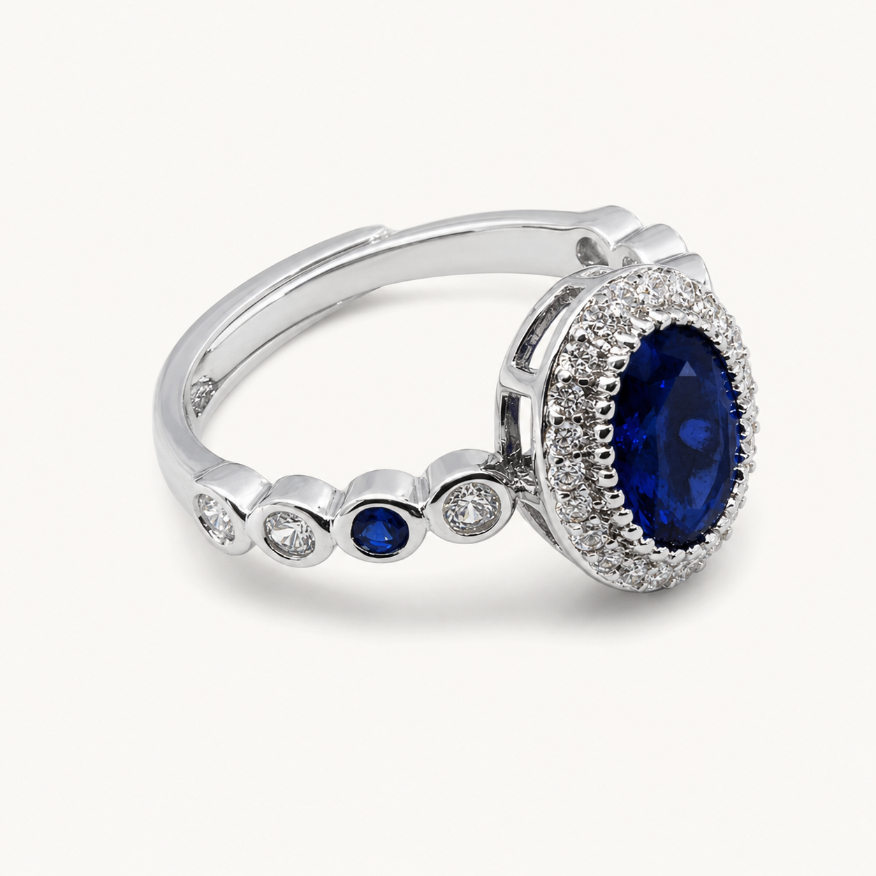 Tehreer Jewels - Royal Azure Oval Blue Halo Stainless Steel Ring