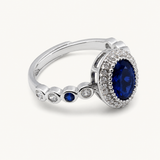 Tehreer Jewels - Royal Azure Oval Blue Halo Stainless Steel Ring