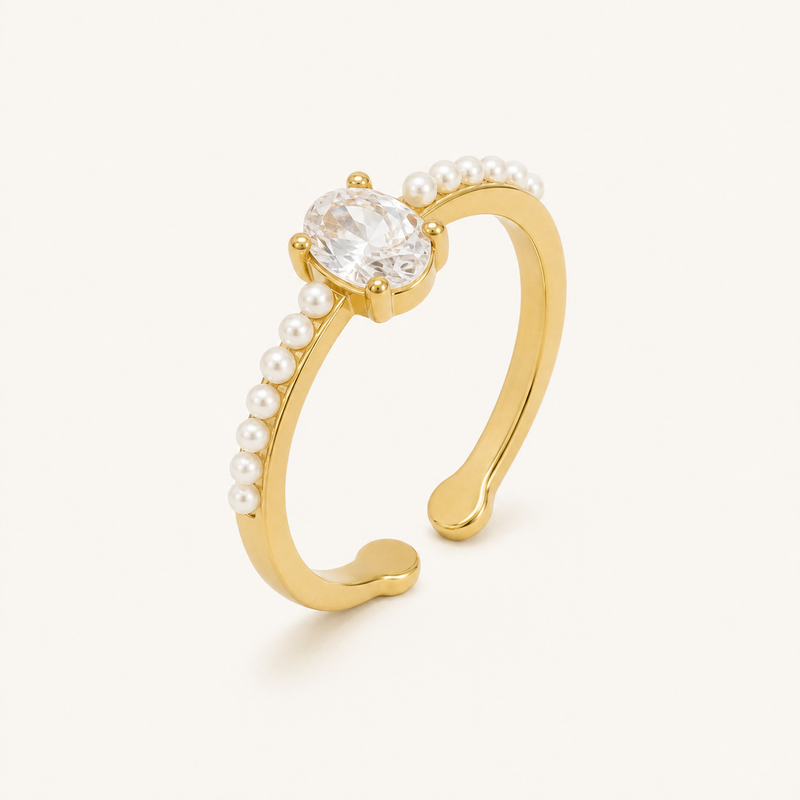 Tehreer Jewels - Pearl Lumière Oval Stone Gold-Tone Stainless Steel Ring