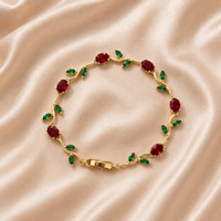 Tehreer Jewels Gold Tulip Bracelet with Red & Green Stones