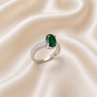 Green Stone Silver Ring for Women | Elegant Oval Crystal Ring