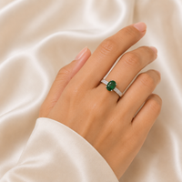 Green Stone Silver Ring for Women | Elegant Oval Crystal Ring