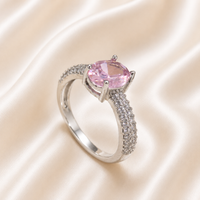 Pink Crystal Silver Ring for Women | Elegant Promise Ring
