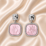 Tehreer Jewels White Stone Silver Coating Pink Square Earrings