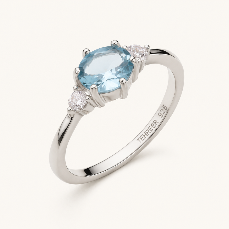 Tehreer Jewels Sky Blue Oval-Cut Three-Stone 925 Silver Sterling Ring