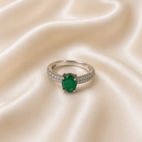 Green Stone Silver Ring for Women | Elegant Oval Crystal Ring