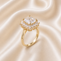 1 Carat Princess Cut Diamond Halo Ring – Gold Plated Engagement Ring for Women