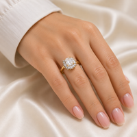 1 Carat Princess Cut Diamond Halo Ring – Gold Plated Engagement Ring for Women
