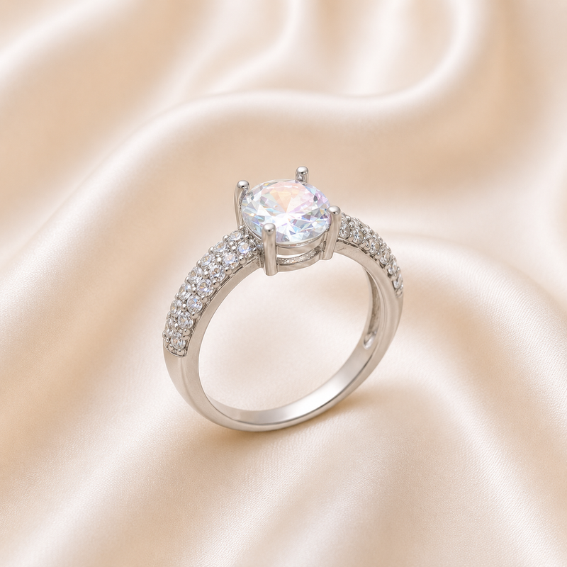 Tehreer Jewels Crystal Radiance Silver Tone Ring