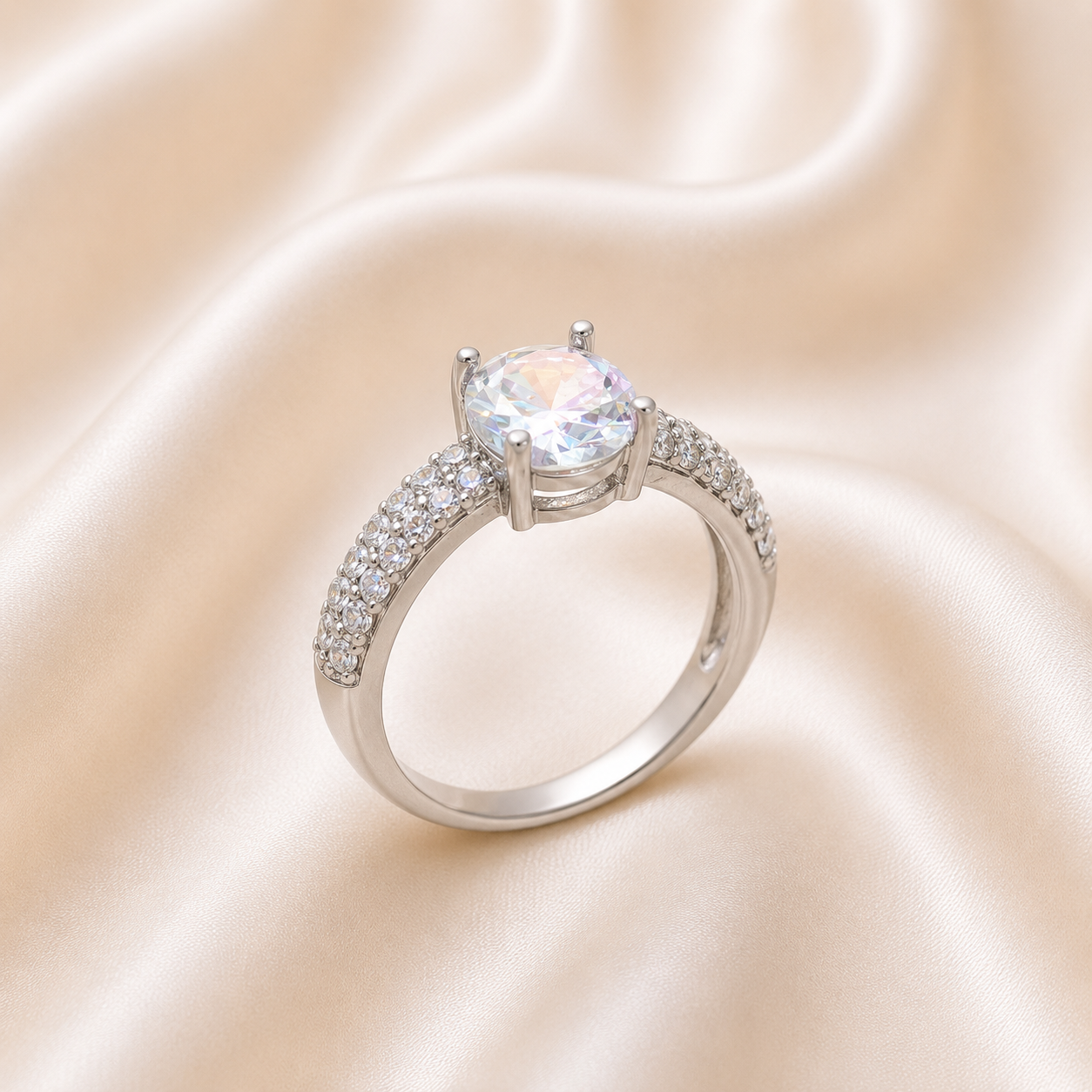 Silver Diamond-Style Engagement Ring for Women | Elegant Crystal Ring