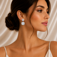 Silver Square Crystal Drop Earrings for Women | Elegant Statement Earrings