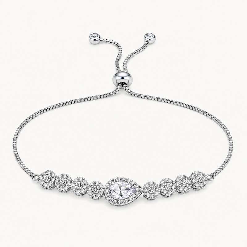 Tehreer Jewels Elegant Pear Drop Crystal Tennis Bracelet – Luxury Silver Tone Charm Bracelet
