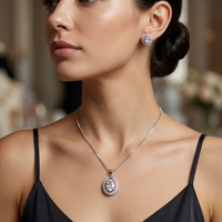 Premium Sterling Silver Oval Cut Cubic Zirconia Pendant Necklace & Topes Set
