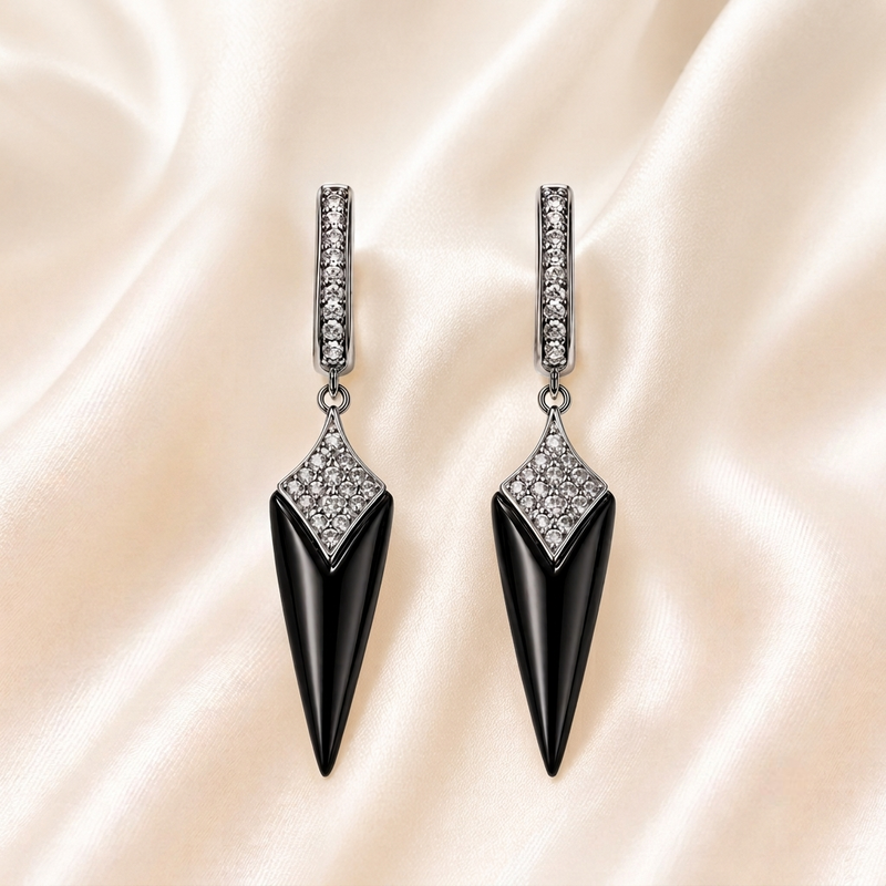 Elegant Black Drop Earrings for Women | Silver-Tone Crystal Dangle Earrings | Party, Wedding & Formal Fashion Jewelry Gift