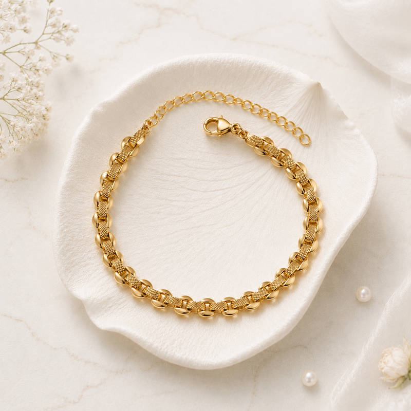 Tehreer Jewels Gold Tone Bracelet | Stainless Steel Chain Bracelet For Women