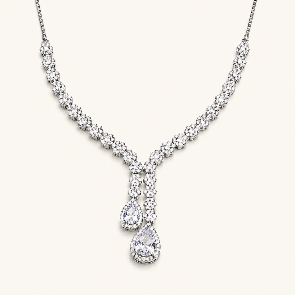 Tehreer Jewels Crystal Teardrop Pendant Necklace | Elegant Silver-Tone Diamond Necklace