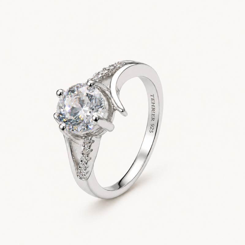Tehreer Jewels Clear Round-Cut Sterling Silver 925 Stone Ring