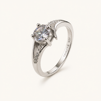 Tehreer Jewels Clear Round-Cut Sterling Silver 925 Stone Ring