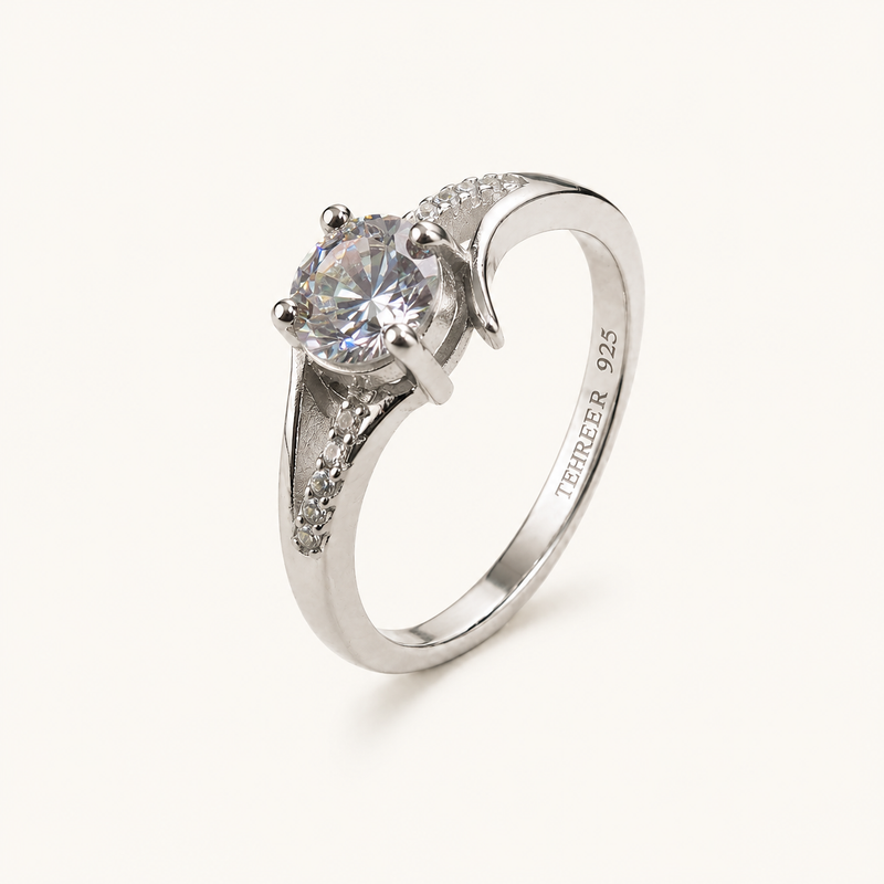 Tehreer Jewels Clear Round-Cut Sterling Silver 925 Stone Ring