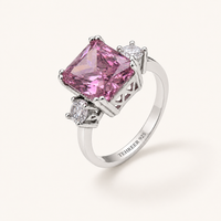 Tehreer Jewels - Pink Emerald-Cut Three-Stone Zircon 925 Sterling Silver Ring