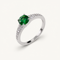 Tehreer Jewels Emerald Green Round Stone - 925 Silver Sterling Ring
