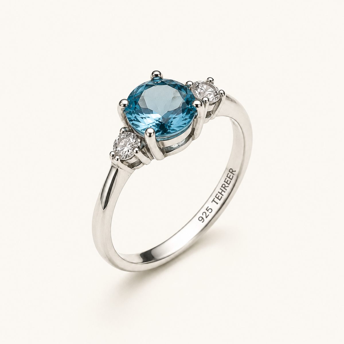 Tehreer Jewels Sky Blue Oval-Cut Three-Stone 925 Silver Sterling Ring
