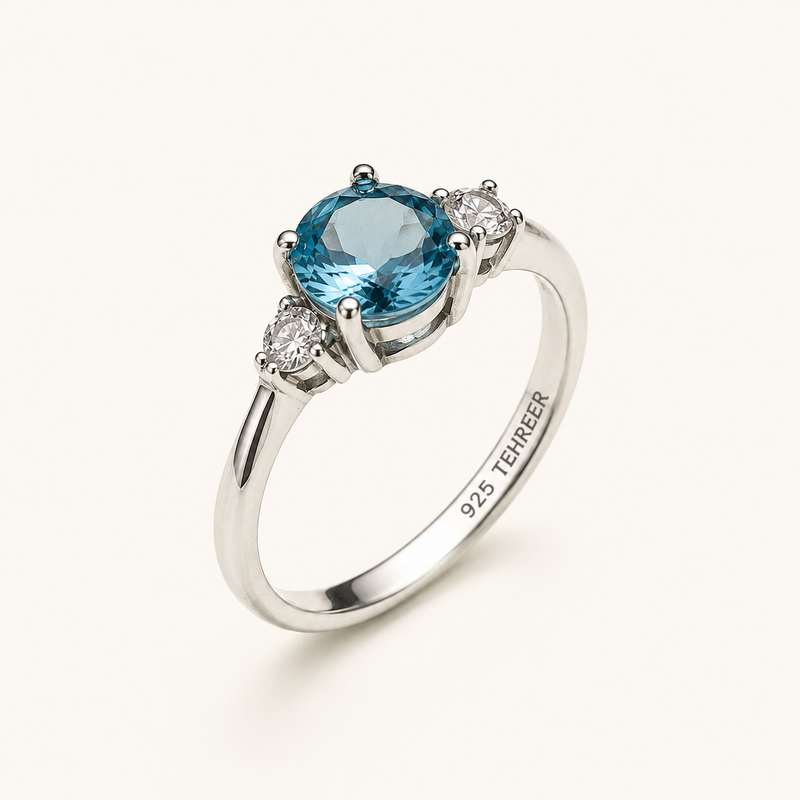 Tehreer Jewels Sky Blue Oval-Cut Three-Stone 925 Silver Sterling Ring