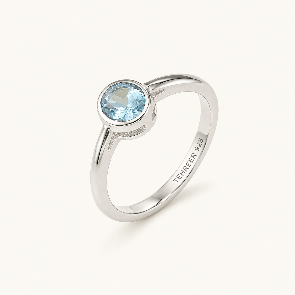 Tehreer Jewels Sky Blue Round-Cut Stone Sterling Silver 925 Ring