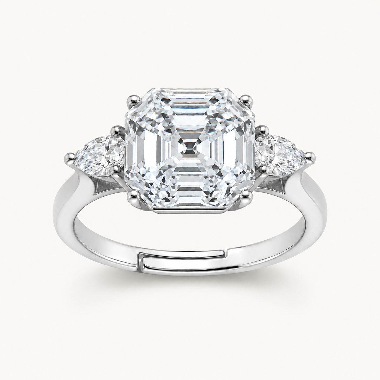 Tehreer Jewels - Celeste Emerald-Cut Three-Stone Stainless Steel Ring