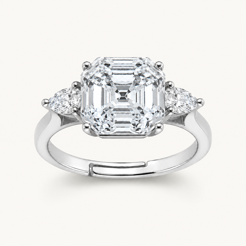 Tehreer Jewels - Celeste Emerald-Cut Three-Stone Stainless Steel Ring