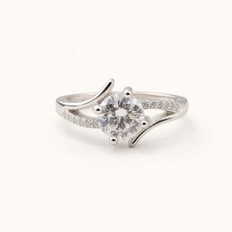 Tehreer Jewels Clear Round-Cut Sterling Silver 925 Stone Ring