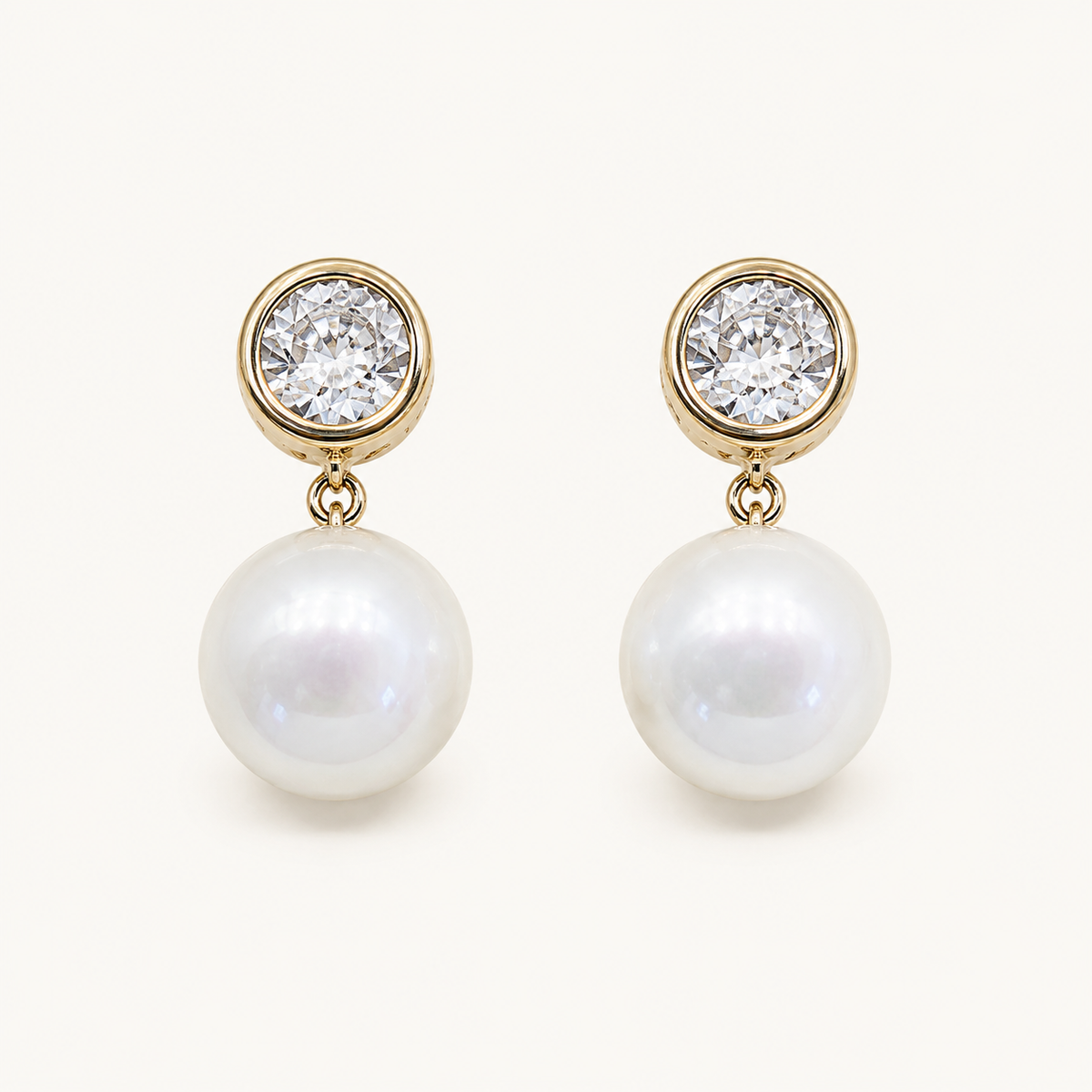 Tehreer Jewels - Classic Pearl Drop Earrings with Crystal Stud – Gold Tone